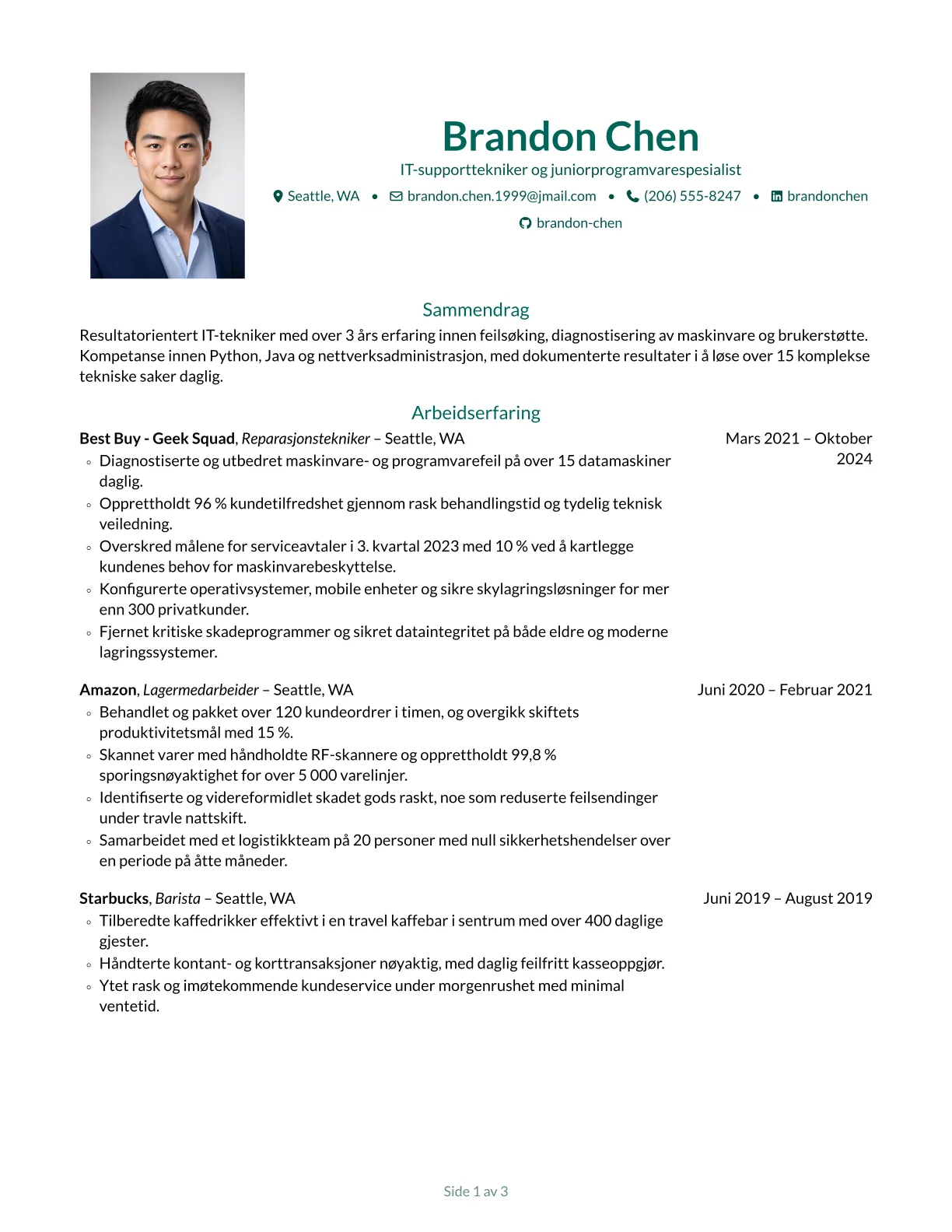 Forhåndsvisning av Opal CV-mal