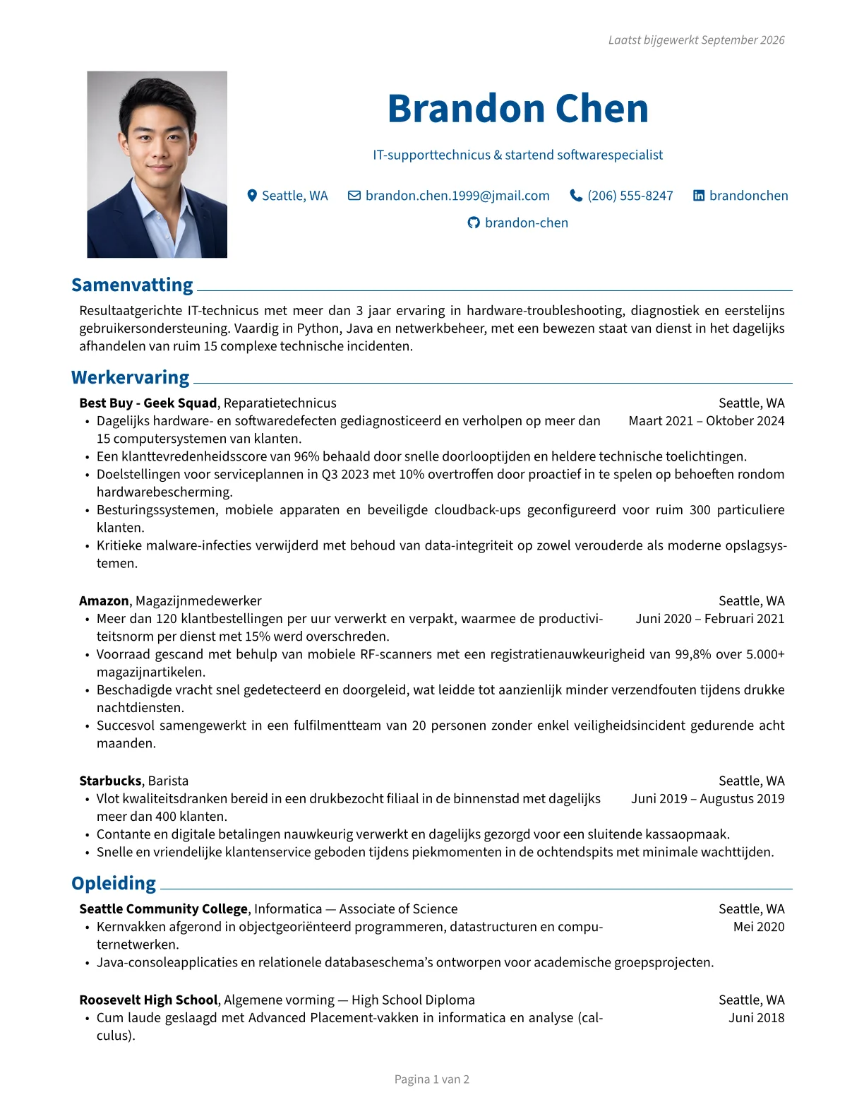 Voorbeeld van klassiek cv-sjabloon