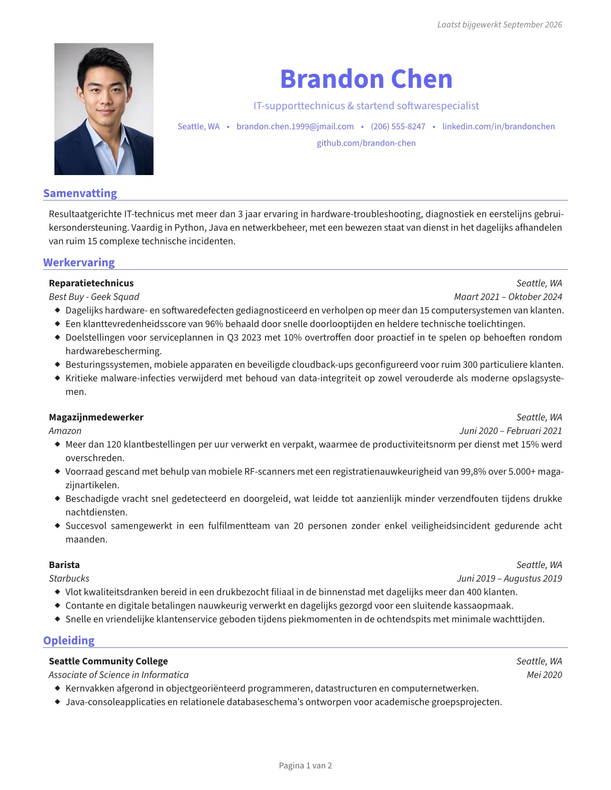 Voorbeeld van Midnight cv-template