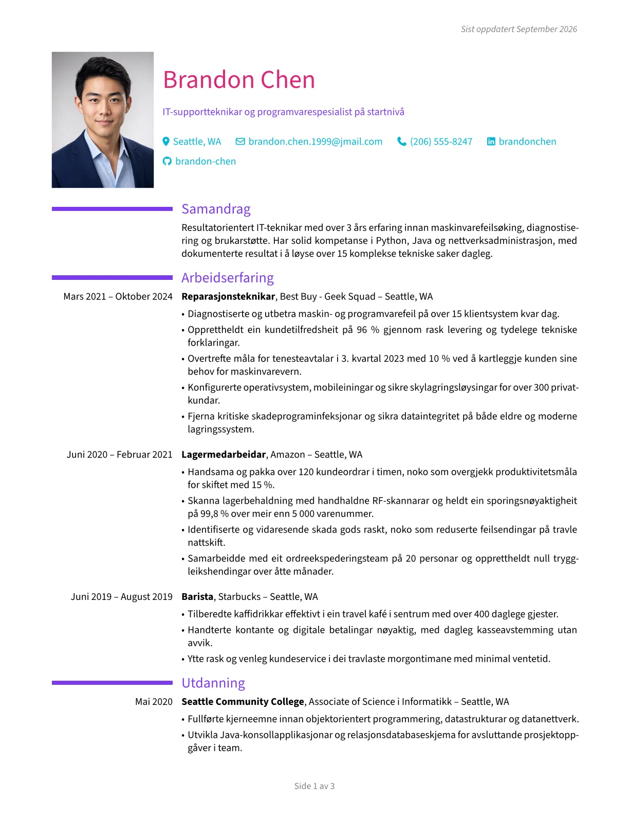 Førehandsvising av kreativ CV-mal