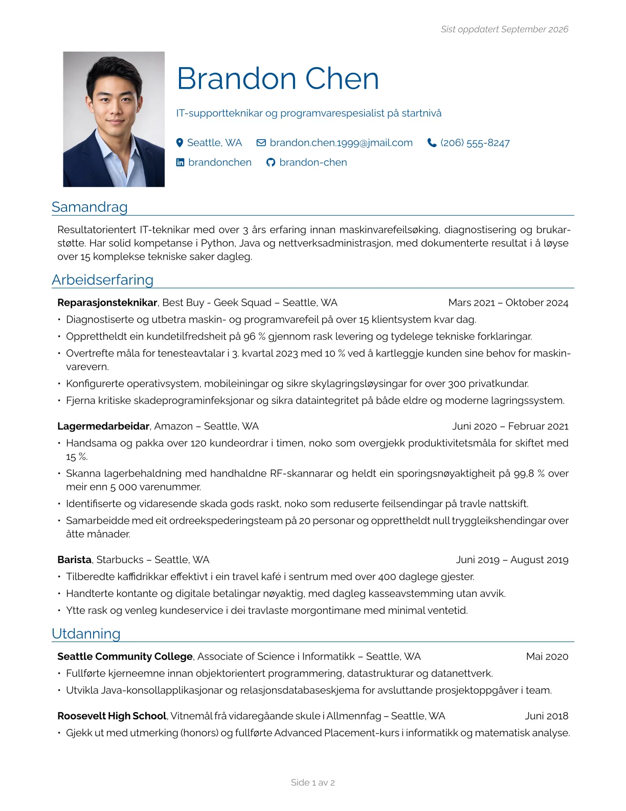 Førehandsvising av Engineering Classic CV-mal