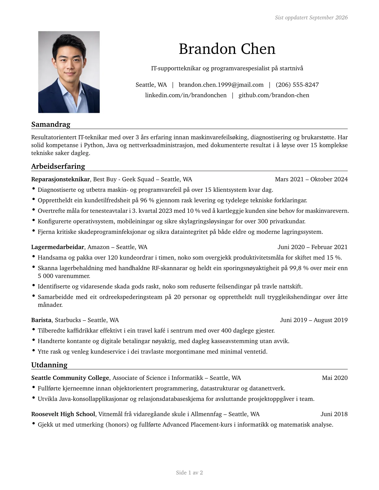 Førehandsvising av Engineering CV-mal