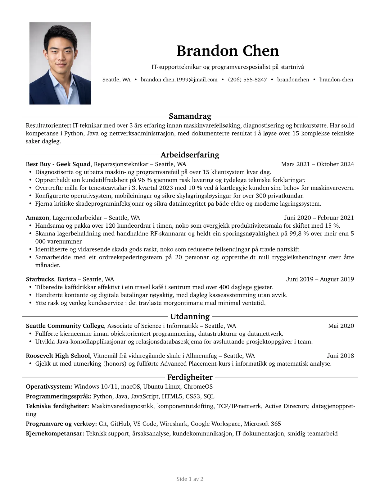 Førehandsvising av Harvard-CV-mal