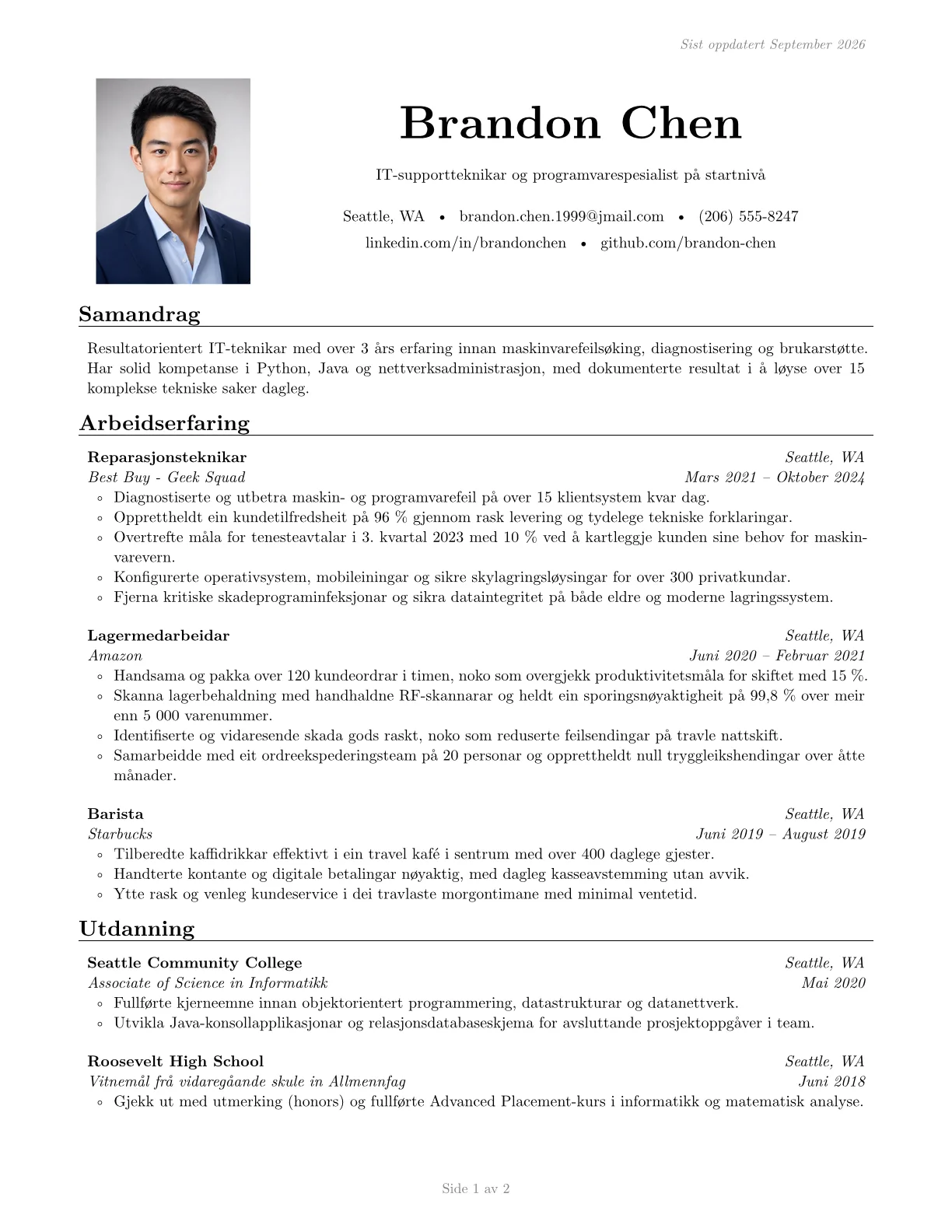 Førehandsvising av Sb2nov CV-mal