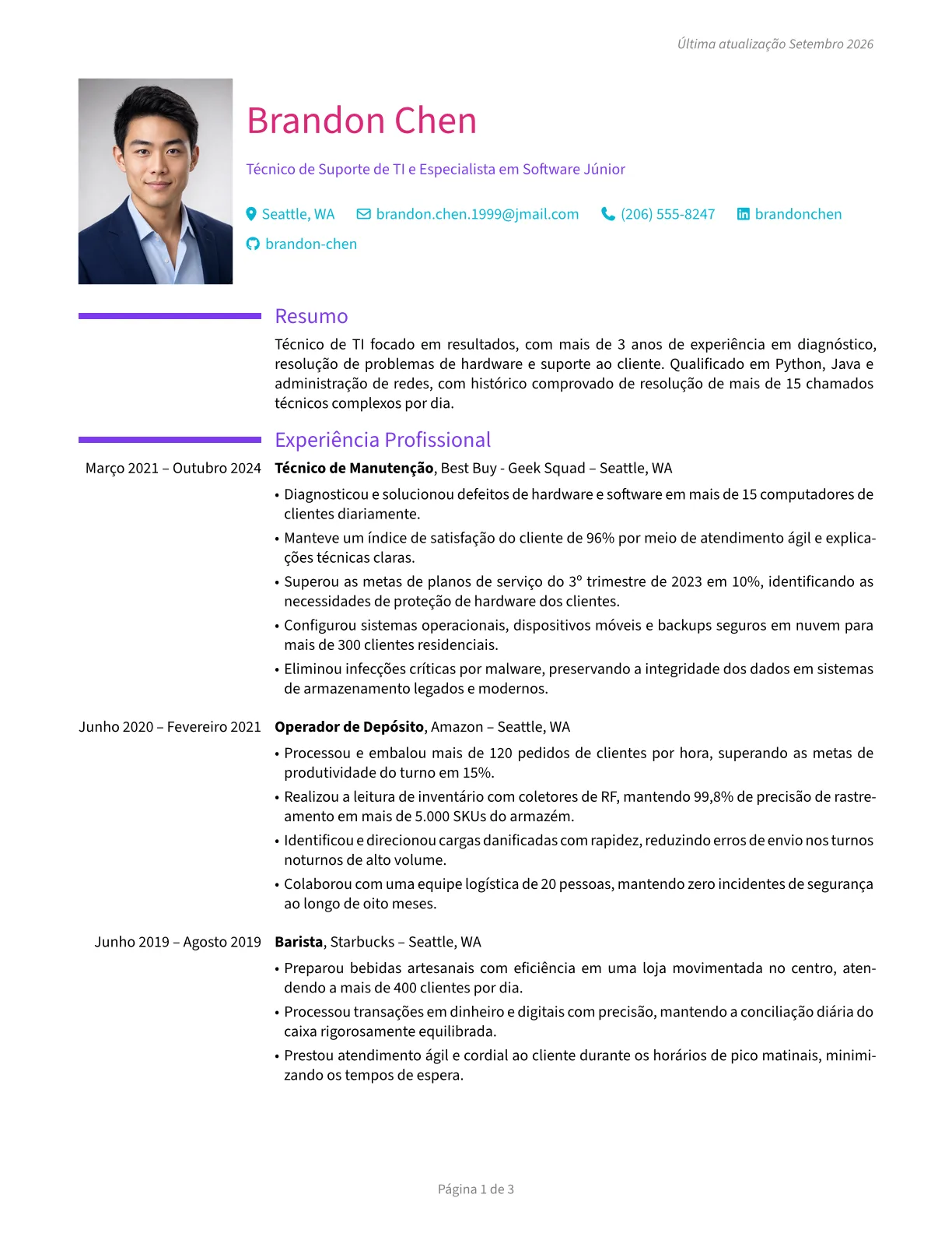 Pré-visualização do modelo de CV criativo