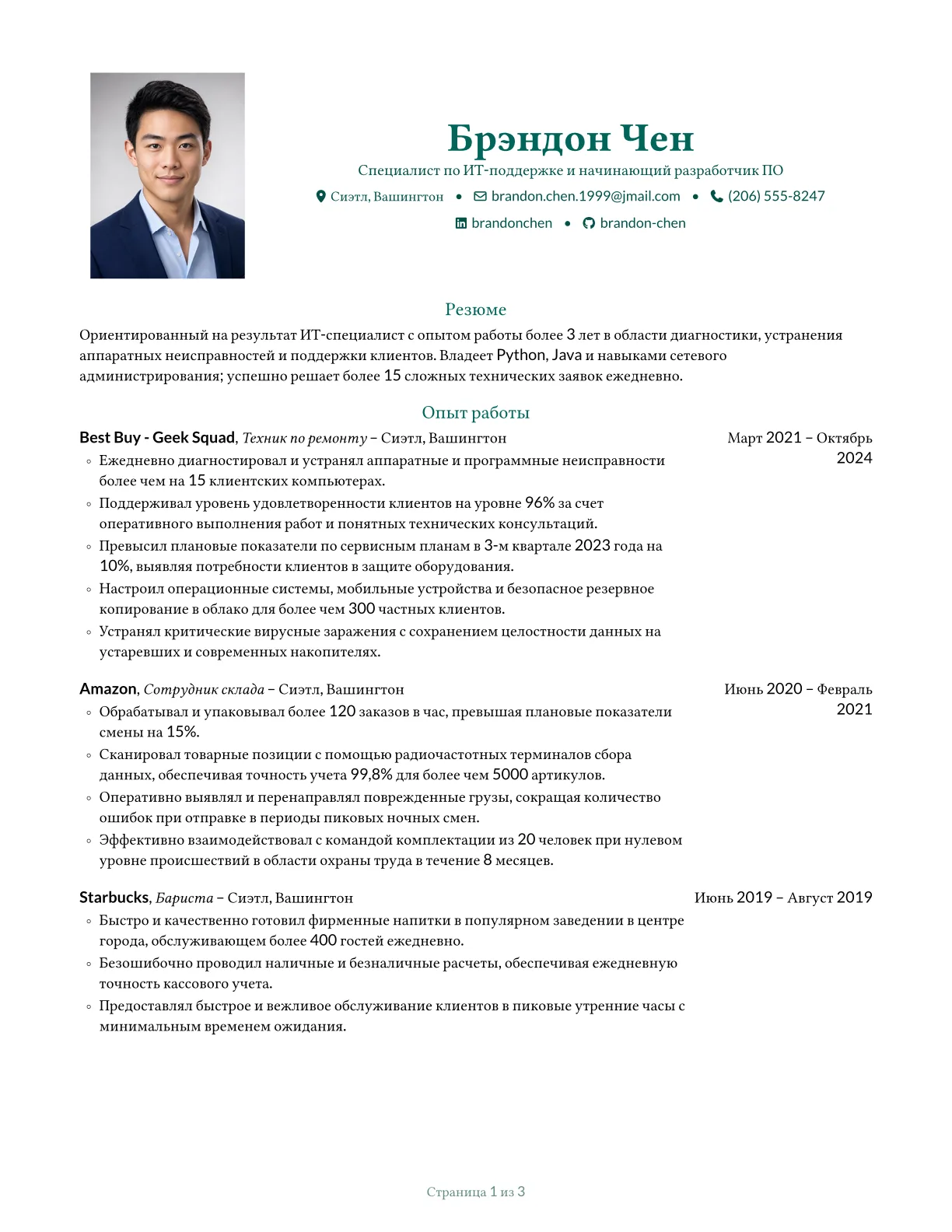 Предпросмотр шаблона резюме Opal