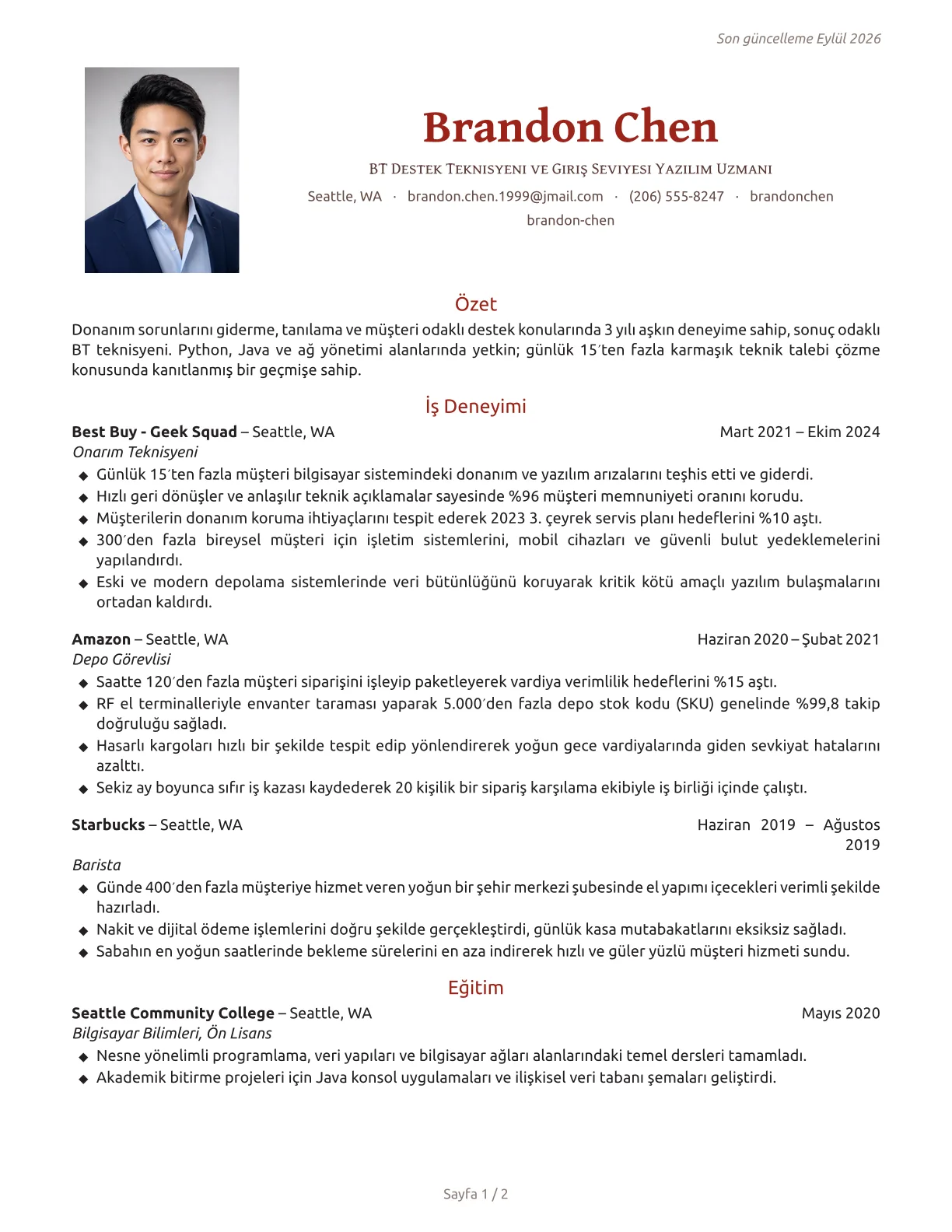 Ember özgeçmiş şablonu önizlemesi